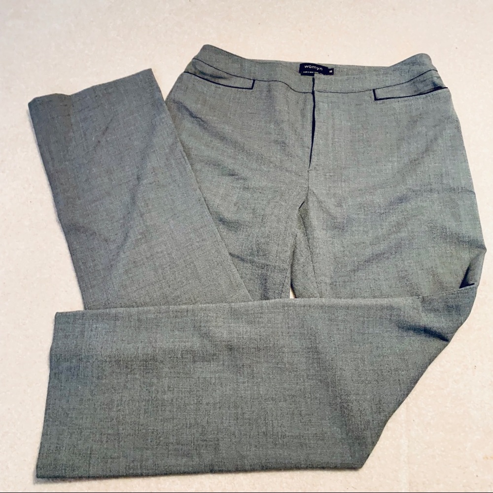 Womyn heather gray slacks with leather trim